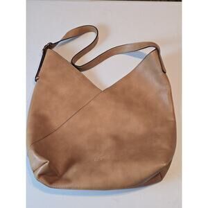 CLUCl Hobo Bag Vegan Leather V Design Designer Tote Tan Color EUC